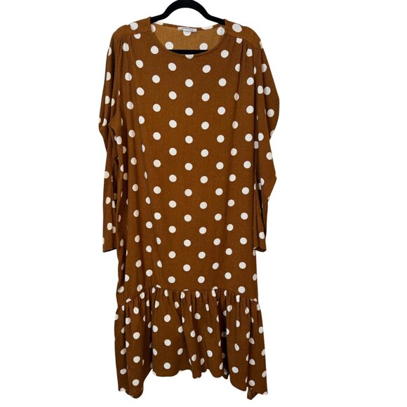 2/$30 Zara Trafaluc Large Polka Dot Long Brown/White Mutton Sleeve Dress - Picture 6 of 14
